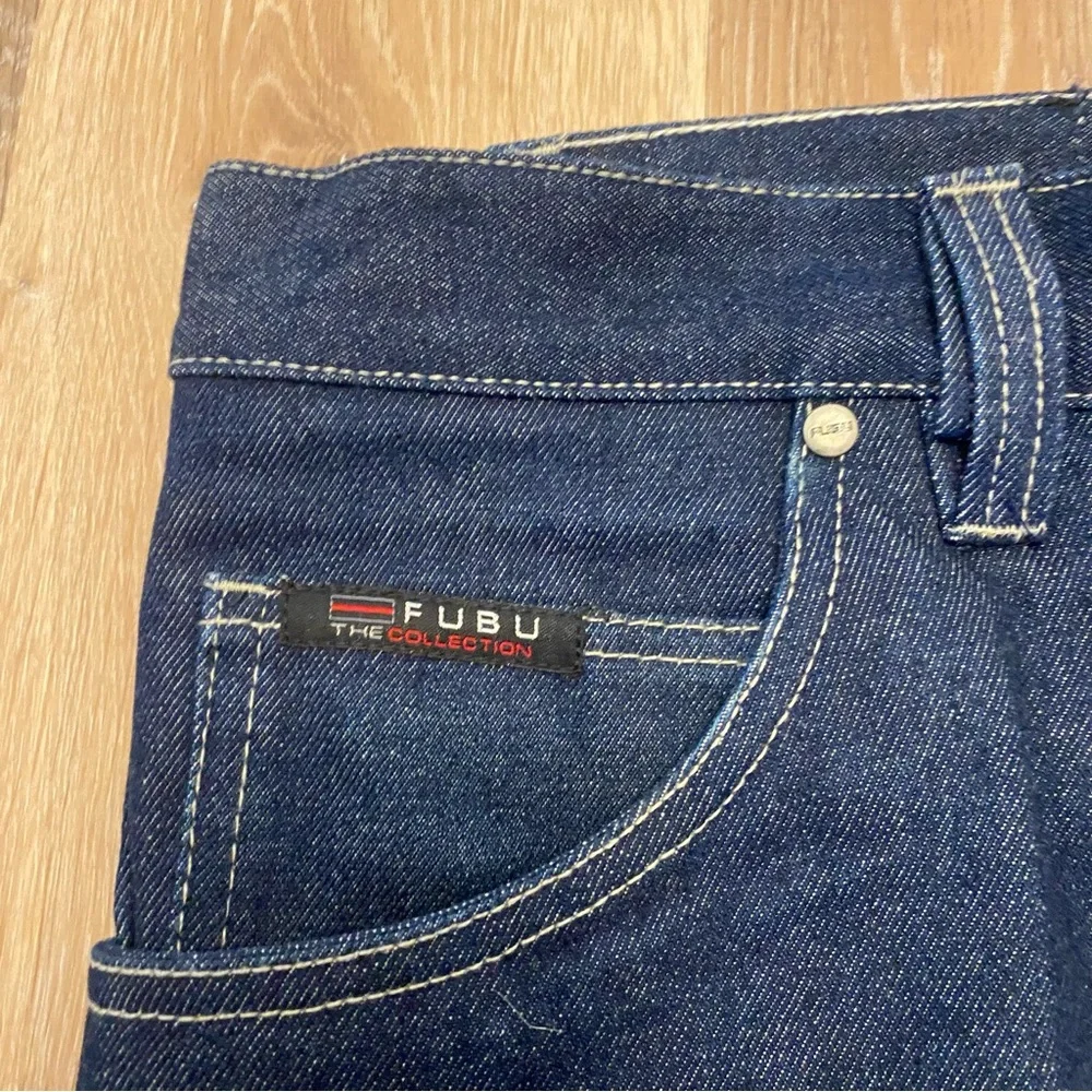 FUBU The Collection Pleated Heavyweight Cargo Denim Jeans 36x34 Y2K Loose Wide - Picture 5 of 9